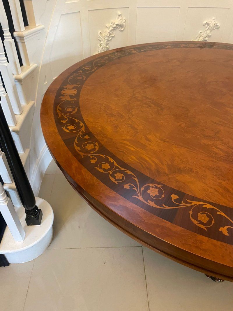 Magnificent Quality 8/10 Seater Antique Burr Walnut Marquetry Inlaid Carved Gilded Centre/Dining Table - Image 7